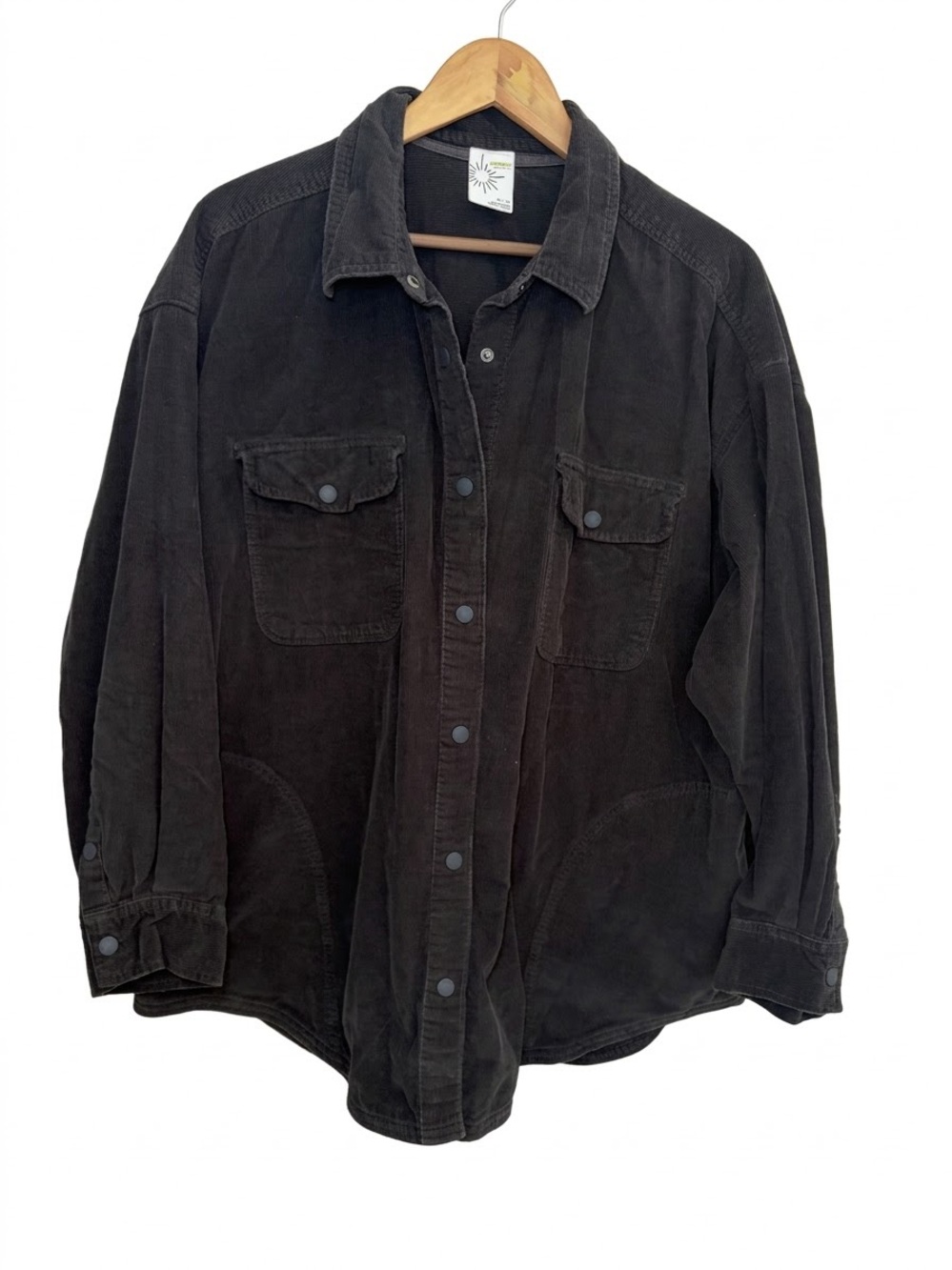 Aerie OFFLINE Corduroy Snap Front Shacket - Size XL Black Oversized Button Down